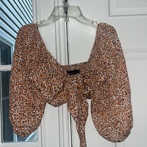 MinkPink Orange Leopard Bow Tie Crop